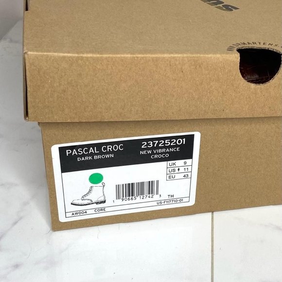 Dr. Martens CROC Pascal Dark Brown Vibrance Croco Leather Combat Boots 10 UK 43 - Picture 10 of 12